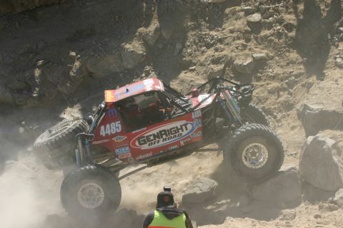 1992 Jeep Wrangler - This off-road buggy, marked with number 4485, navigates a challenging rocky course during an event.