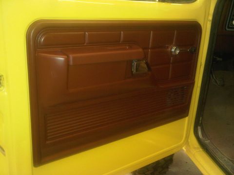 1978 Ford Bronco - Interior view of a 1978 Ford Bronco's door panel, brown trim and a chrome door handle.