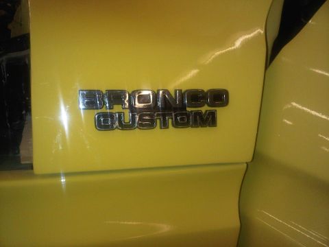 1978 Ford Bronco - Close-up of a 'Bronco Custom' emblem, indicating a specific trim level.