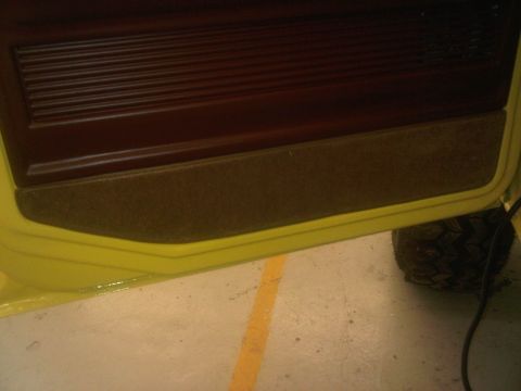 1978 Ford Bronco - Close-up of a vehicle's interior door panel and a tire.