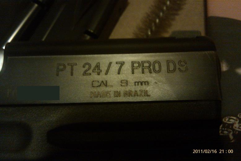 Taurus PT 24/7 Pro DS pistol slide with caliber and origin markings