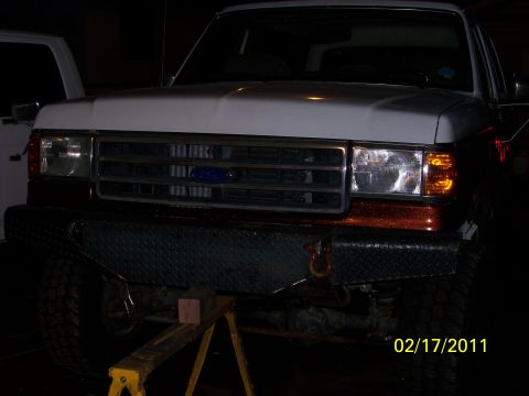 1989 Ford Bronco - Front view of a 1989 Ford Bronco, a custom bumper and grille.
