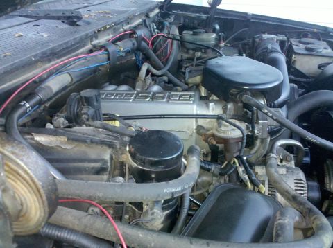 1995 Ford Bronco - The engine bay of a 1995 Ford Bronco, clearly showing the '4.9L EFI' designation on the intake manifold.