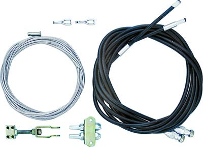 1990 Ford Bronco - Catalog-style product shot of a parking brake cable kit on a white background: a coiled bare stainless inner cable and a longer black-jacke…