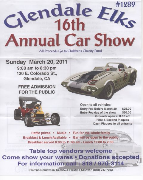 1968 Ford Mustang - printed car-show event flyer with date, location, fees, and hot-rod illustrations.