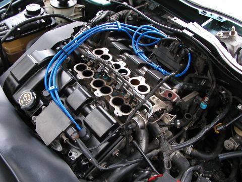 1996 Mercury Sable - A different view of the new wires, with upper intake manifold still removed.
