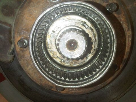 1978 Ford Bronco - Close-up of a manual locking hub mechanism, showing the splined interface.