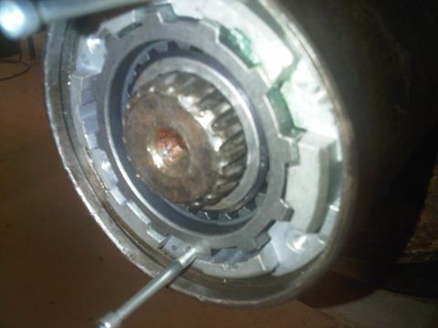 1978 Ford Bronco - This image shows a close-up view of a vehicle's internal locking hub mechanism, focusing on the gears and assembly.