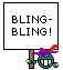 1995 Ford Bronco - A sign displays the text BLING-BLING! held by a cartoon character.