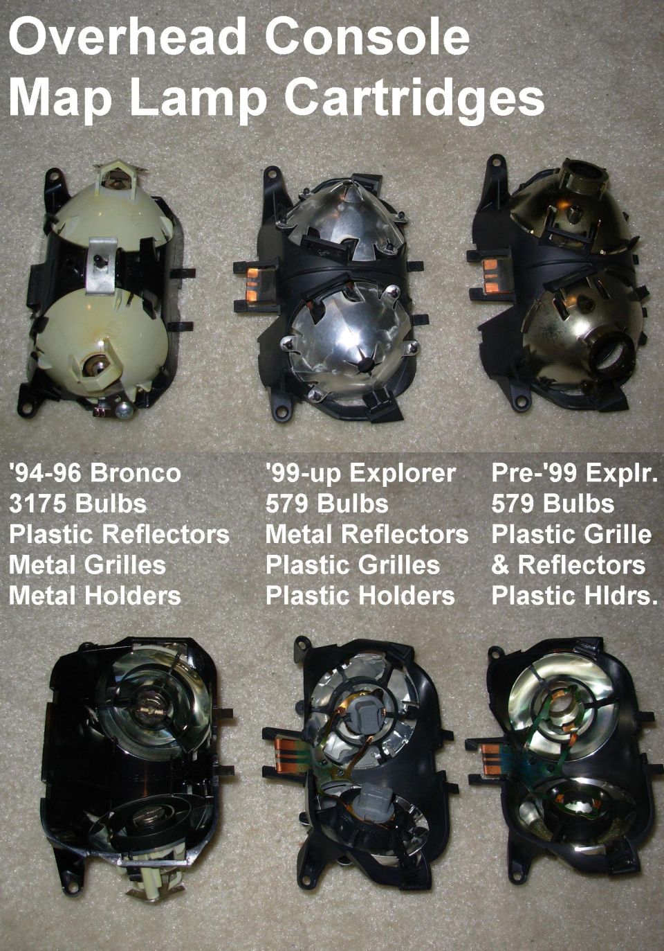 Comparison photo of overhead console map lamp cartridges