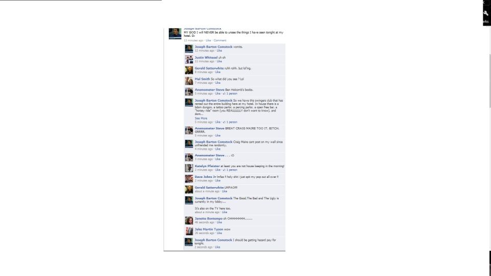 Facebook post with comments about a party and a car