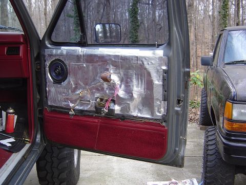 1986 Ford Bronco - Peal & Seal applied, two layers towards the middle, one layer at the edges where the door panel clearance is lower.