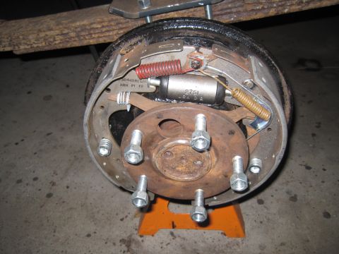 1979 Ford Bronco - This photo shows a detailed view of a vehicle's drum brake system, including the brake shoes and hardware.