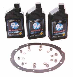 1990 Ford Bronco - Three bottles of 9+ moto gear oil sit above a differential gasket and hardware kit.