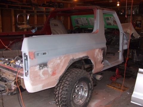 1979 Ford Bronco - This 1978 Ford Bronco is undergoing body repairs and appears to be in a workshop.