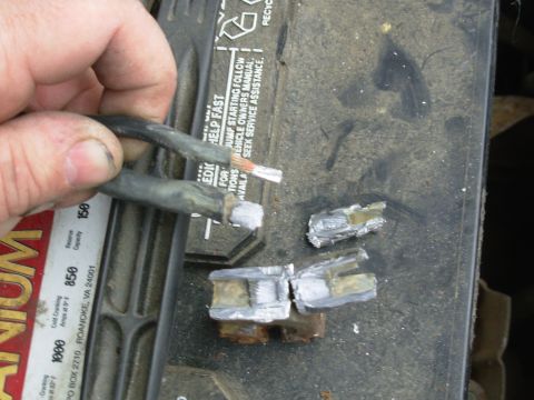 1983 Ford Bronco - This shows how little of the wire is actually in contact with the lead terminal, and how much room there is inside the terminal to hold aci…