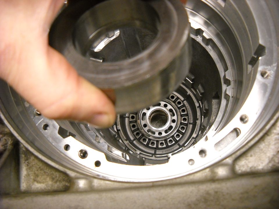 Close-up of transmission components being assembled