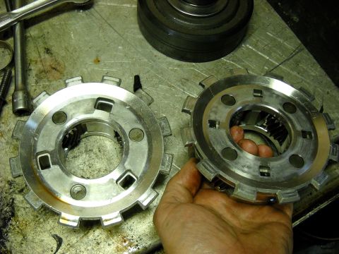 1993 Ford C-150 (Centurion Conversions) - Close-up of clutch pressure plates, likely for a transmission rebuild.