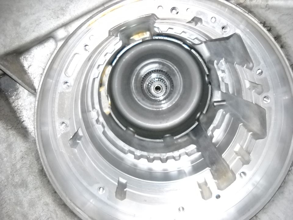 Close-up of an automatic transmission torque converter housing interior