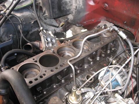1981 Ford Bronco - Close-up view of a disassembled engine block, revealing internal components.