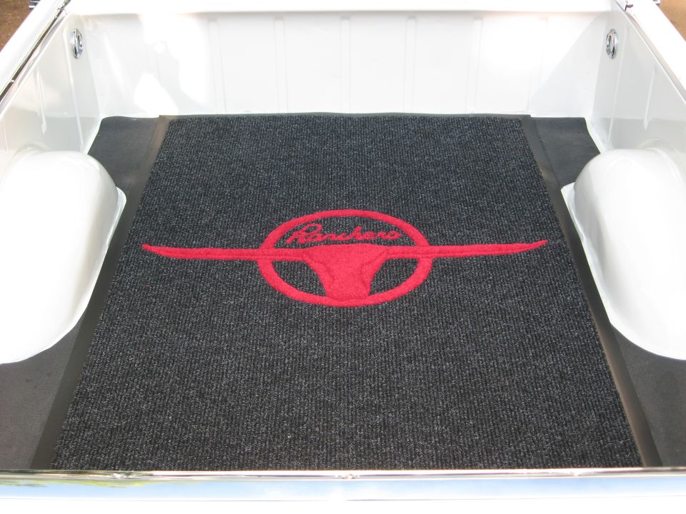 Bed mat with red Ranchero logo in truck bed