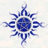 1995 Ford Bronco - A stylized sun with a pentagram at its core, rendered in blue hues.