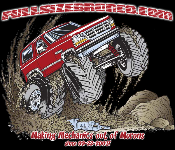 Illustration of a red monster truck Bronco with huge tires driving through mud and water
