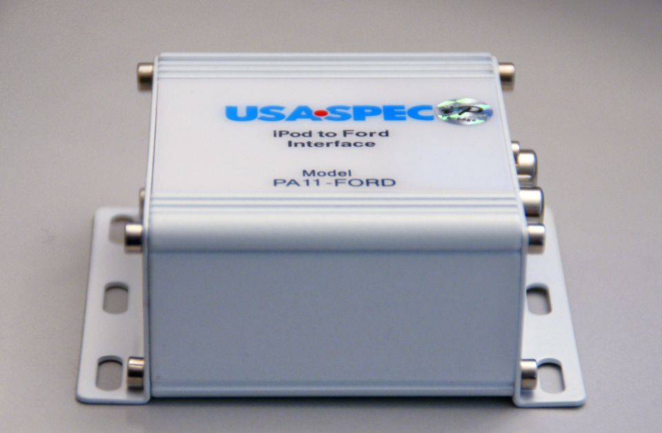 Silver iPod to Ford Interface device with "USA-SPEC" logo and model PA11-FORD printed on top