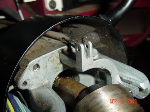 1989 Ford Bronco - Close-up view of a vehicle's steering column ignition switch mechanism, with a date stamp indicating September 18, 2003.