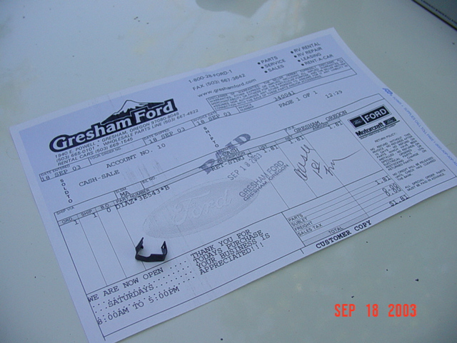 Gresham Ford printed parts and service customer invoice