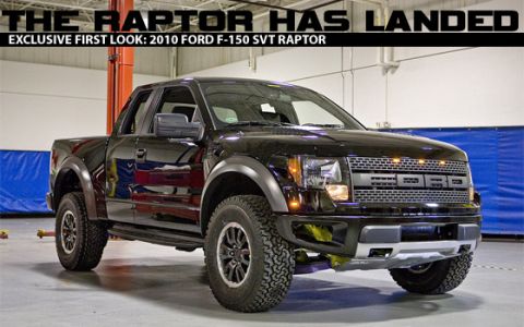 1990 Ford Bronco - Front 3/4 view of a black 2010 Ford F-150 SVT Raptor pickup truck.