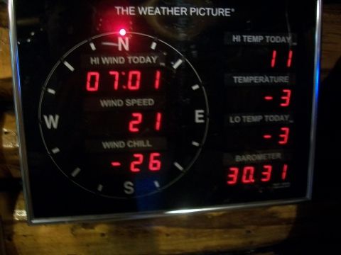 1986 Chevrolet Blazer - This digital weather station displays current time, wind speed, temperature, and barometric pressure.