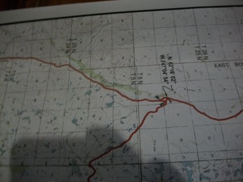 1986 Chevrolet Blazer - A topographic map displays a marked route with geographical coordinates and grid lines.