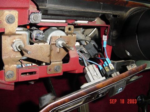 1989 Ford Bronco - Close-up of vehicle interior wiring and ignition components, dated September 18, 2003.