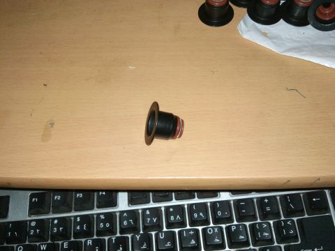 1998 Ford Crown Victoria - A single valve seal is shown on a wooden surface next to a keyboard and other seals.