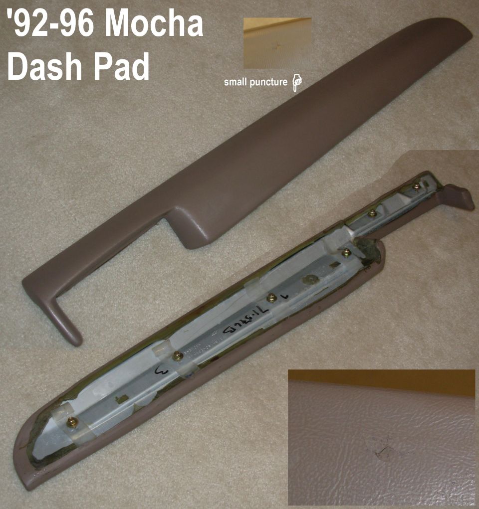 Mocha brown dash pad for a 1992-1996 vehicle shown top and bottom