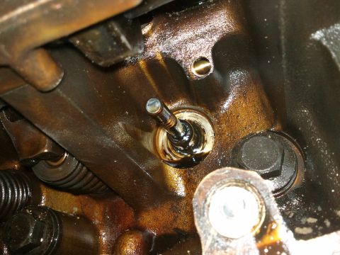 1998 Ford Crown Victoria - This is a close-up view of an engine's internal components, specifically a valve stem covered in oil.