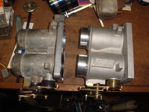 1989 Ford Bronco - Comparison of an old throttle body with a new BBK replacement part.