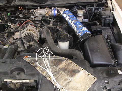 2002 Lincoln Town Car - Intake tube heat shield 1st layer installed, I cut the heat shield in two halfs and installed one over the other,