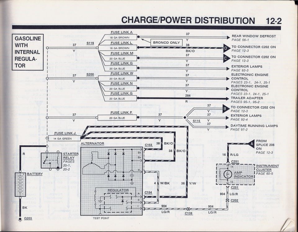 Ford wiring diagram, Charge/Power Distribution page 12-2 with alternator and regulator