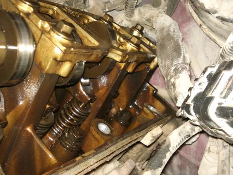 1998 Ford Crown Victoria - Internal engine components, including valves and springs, are covered in oil.
