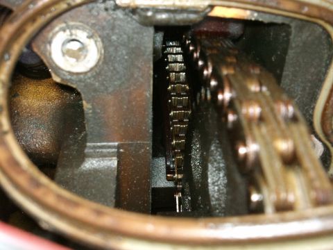 1998 Ford Crown Victoria - Engine timing chain and gears are visible within the engine block.