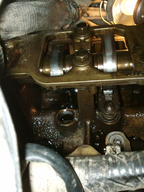 1998 Ford Crown Victoria - This is a close-up view of an engine's internal valve train components, showing signs of oil and wear.