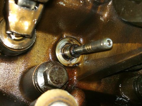 1998 Ford Crown Victoria - Close-up view of an engine valve stem seal, showing oil residue and mechanical components.