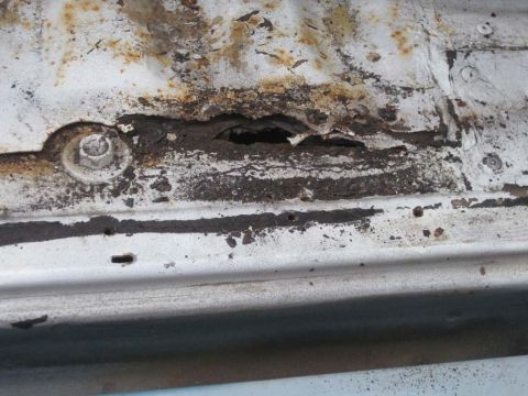 1983 Ford Bronco - More evidence of what is going on just below the tub material. That hole goes all the way through the tub support. That hole is all the way…