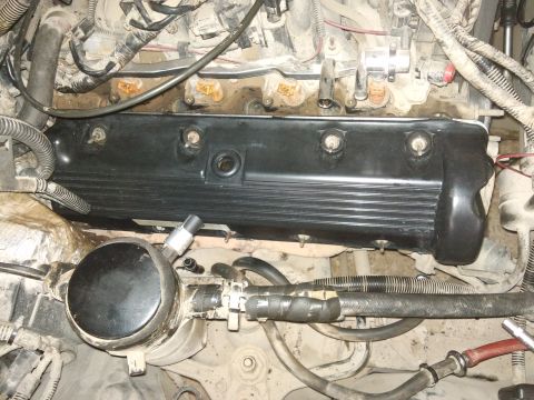1998 Ford Crown Victoria - Close-up view of engine components, likely during maintenance or repair.