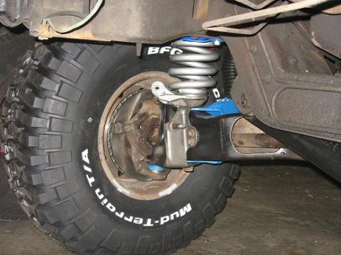 1993 Ford Bronco - Close-up view of a vehicle's front tire and suspension system, showing off-road tire tread.