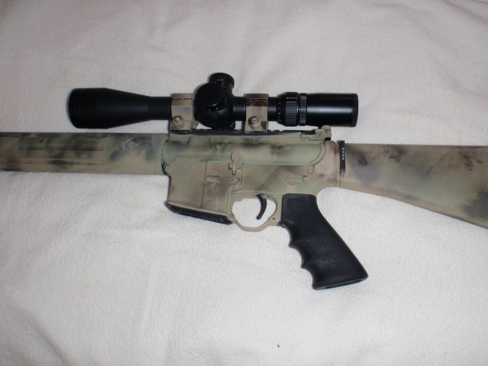 Rifle with scope, camouflage paint