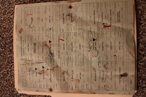 1985 Ford Bronco - This is a vehicle inspection document with various sections and handwritten entries.