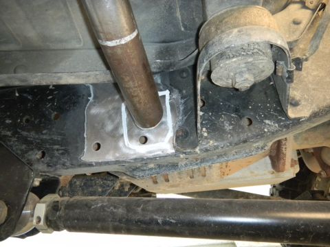 1997 Ford Ranger - This image shows a close-up view of a vehicle's frame with a newly welded reinforcement.